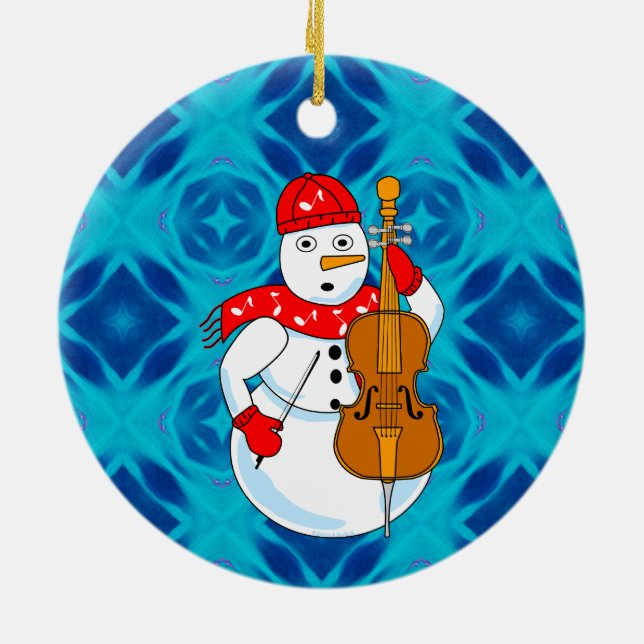 Cello Snowman Ceramic Ornament (Back)
