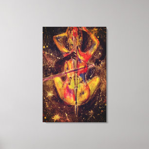 Cello Space Sonata Canvas Print Lady with Cello