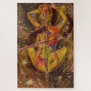 Cello Space Sonata - Lady with Cello - Painting Jigsaw Puzzle