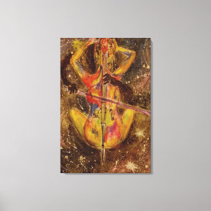 Cello Space Sonata Watercolor Art Painting Canvas Print