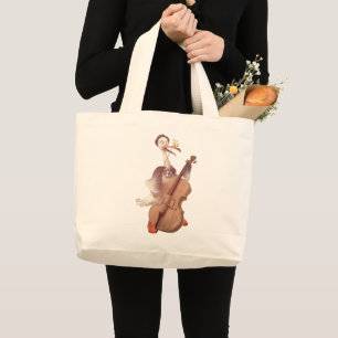 Cello Stork: Classical Music Animal in Yellow Mead Large Tote Bag