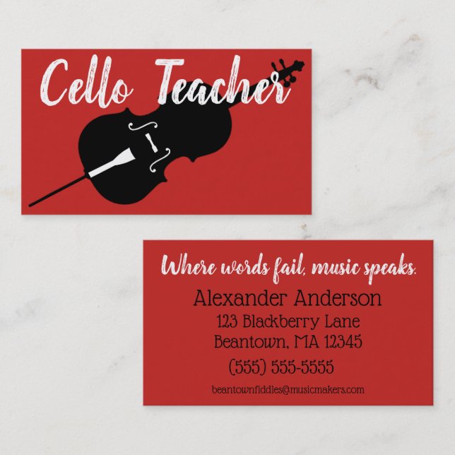 Cello Teacher Cello Lessons Personalize Business Card (Front/Back)