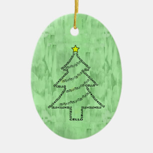 Cello Text Christmas Tree Ceramic Ornament
