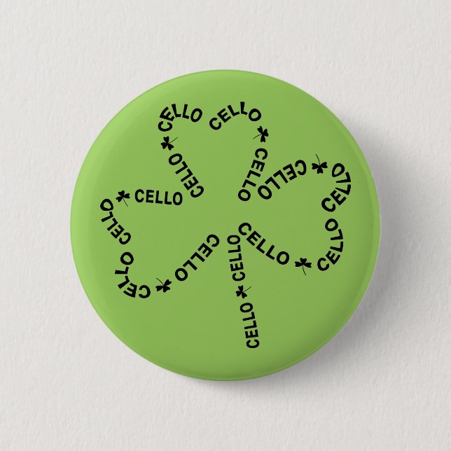 Cello Text Shamrock 2 Inch Round Button (Front)