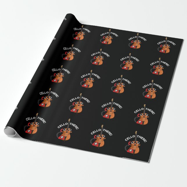 Cello There Funny Telephone Pun Dark BG Wrapping Paper (Unrolled)