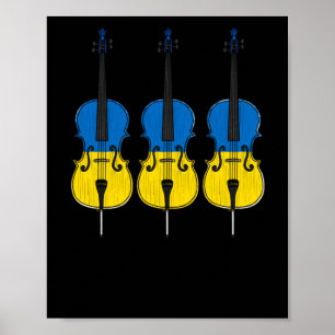 Cello Ukrainian Flag Cellist String Musician Stick Poster