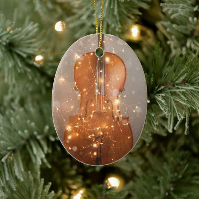 Cello with Christmas lights ceramic ornament (Tree)