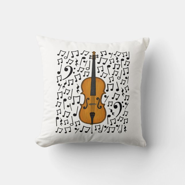 Cello With Musical Notes, Cellist Music Teacher Throw Pillow (Front)