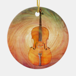 Cello with warm colourful textured background. ceramic ornament