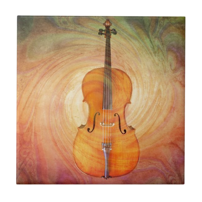 Cello with warm colourful textured background. tile (Front)