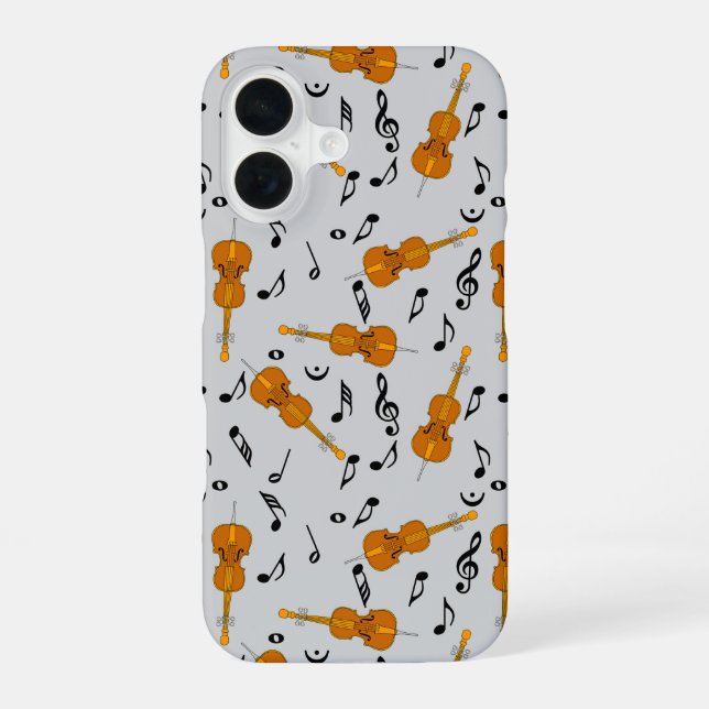Cellos and Black Music Notes iPhone 16 Case (Back)