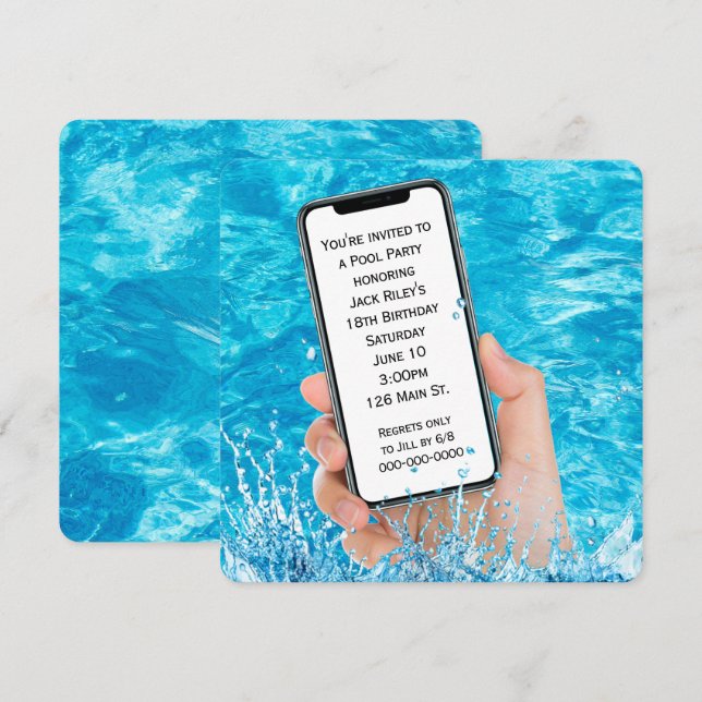 Cellphone Text 18th Birthday Pool Party  Invitation (Front/Back)