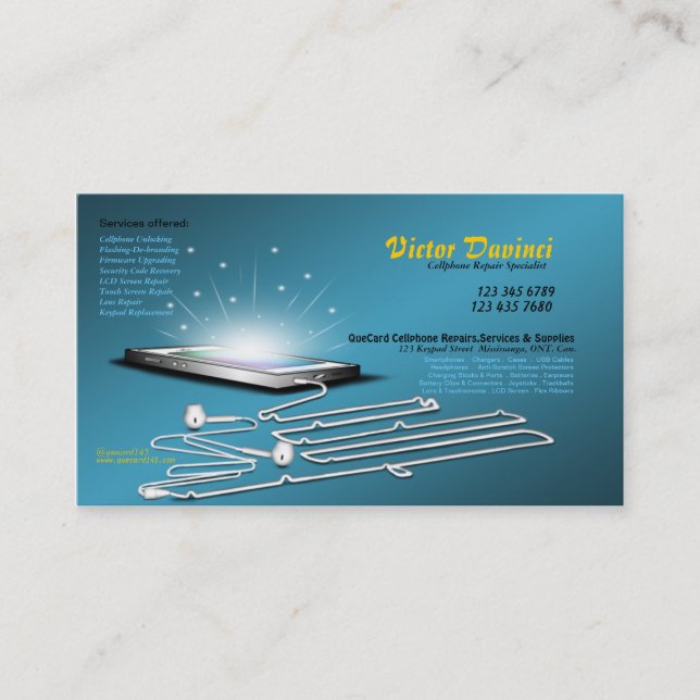 Cellphone Unlocker/Repair/Servicing Business Card (Front)