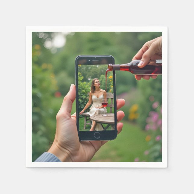 Cellphone Woman With Pouring Wine Napkin (Front)