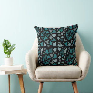 Cells Abstraction Black Teal Grey Throw Pillow