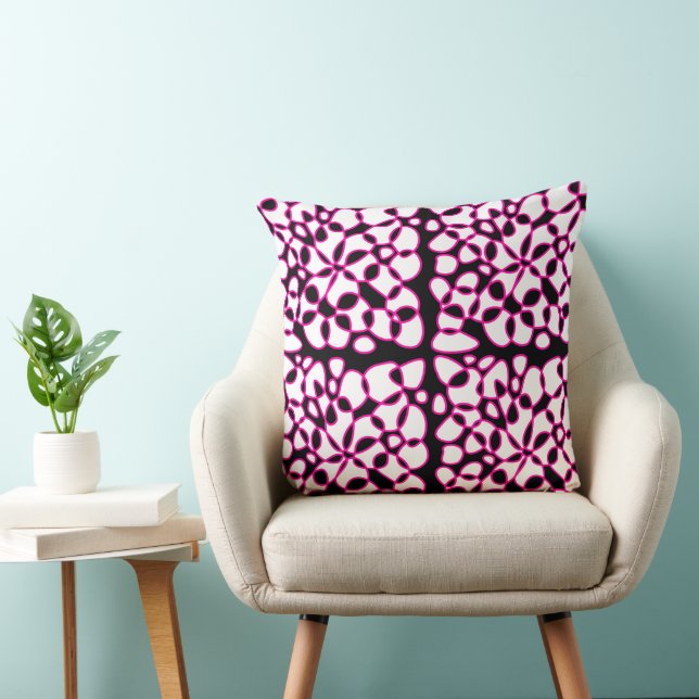 Cells Abstraction Black White Hot Pink Throw Pillow (Chair)