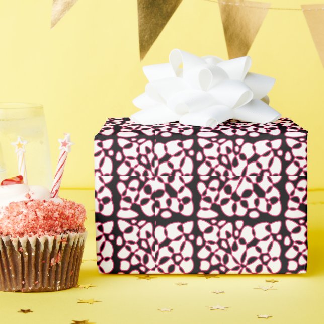 Cells Abstraction Black White Hot Pink Wrapping Paper (Birthday Party)