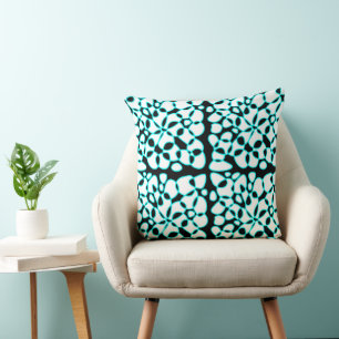 Cells Abstraction Black White Turquoise Throw Pillow