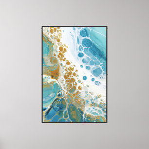 Cellular Drift: Teal & Gold Fluid Abstract Canvas Print