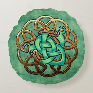 Celt and Feathers Round Pillow