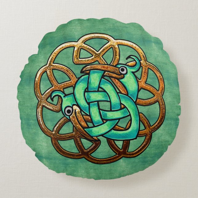 Celt and Feathers Round Pillow (Front)