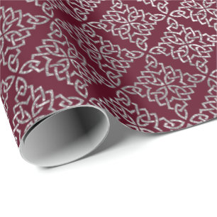 Celtic Arabesque Moroccan Maroon Burgundy Silver Wrapping Paper