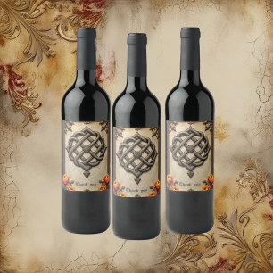 Celtic art and floral splendor in warm tones. wine label
