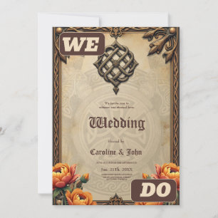 Celtic art and floral splendour in warm tones.  invitation