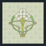 Celtic art deco floral design 2 Poster print<br><div class="desc">Celtic art deco floral design three white flowers faded on a green patterned background</div>