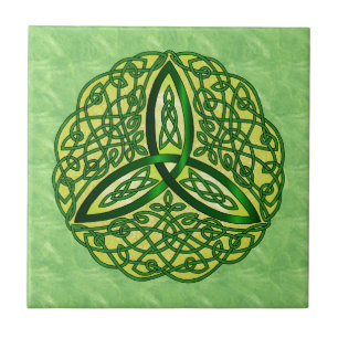 Celtic Art Trinity Knot Green and Gold Tile