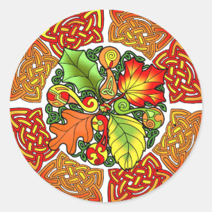 Celtic Autumn Leaves Classic Round Sticker