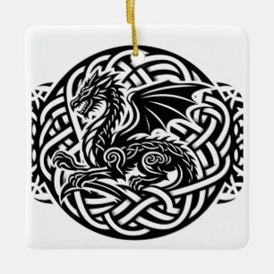 Celtic B&W Dragon Ceramic Ornament