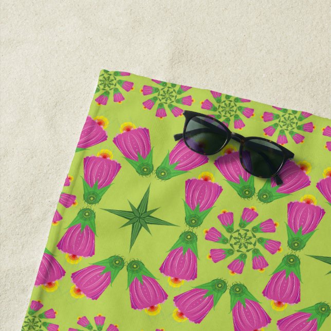 Celtic Bell Flower Mandalas Green Beach Towel (In Situ)