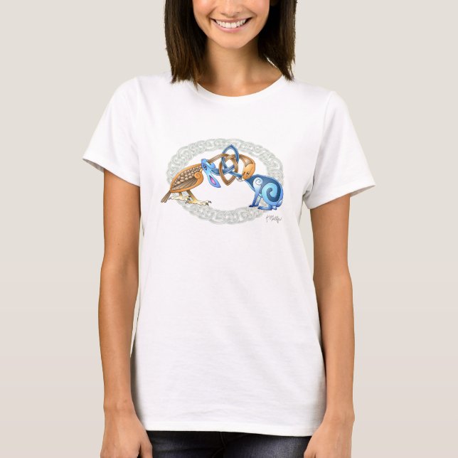 Celtic Bird and Rabbit with Frame T-Shirt (Front)