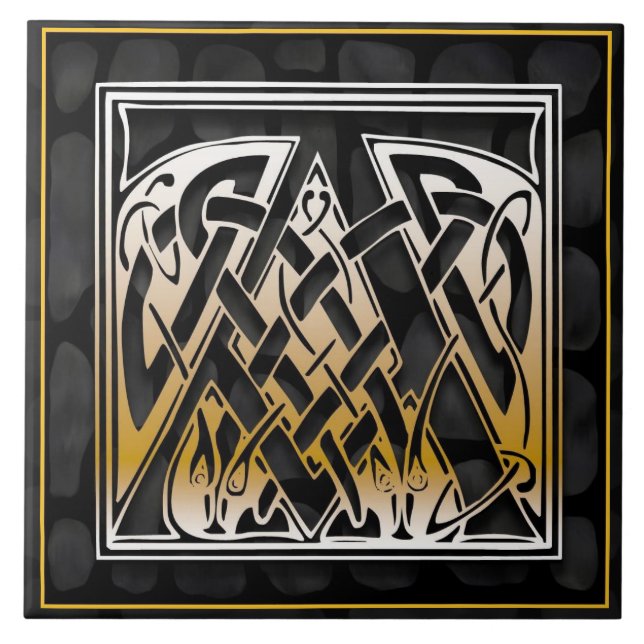 Celtic Black Stone A Monogram Initial Tile (Front)
