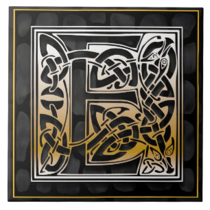 Celtic Black Stone E Monogram Initial Tile
