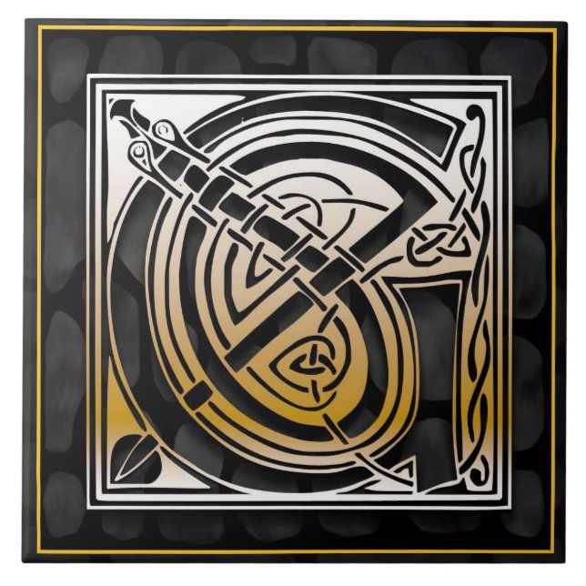 Celtic Black Stone G Monogram Initial Tile (Front)