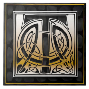 Celtic Black Stone T Monogram Initial Tile