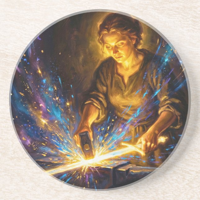 Celtic Blacksmith Goddess Forging Sword Fantasy Ar Coaster (Front)