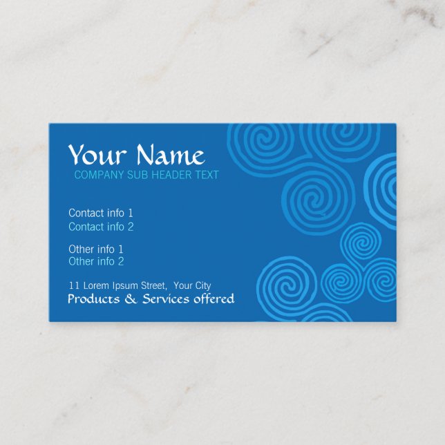 Celtic Blue Curl Swirl w- Logo Business Card (Front)