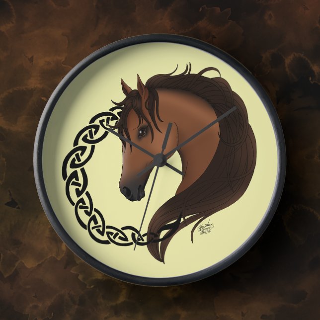 Celtic Brown Horse Yellow Clock (Creator Uploaded)