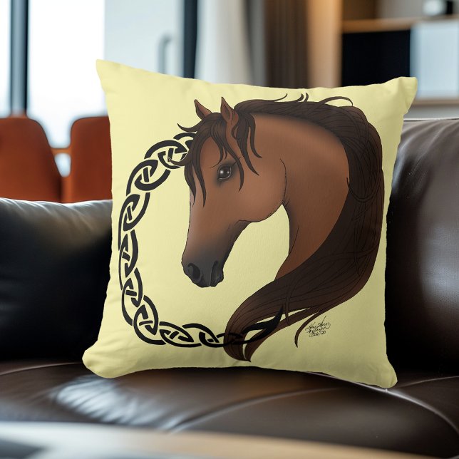 Celtic Brown Horse Yellow Throw Pillow (Creator Uploaded)