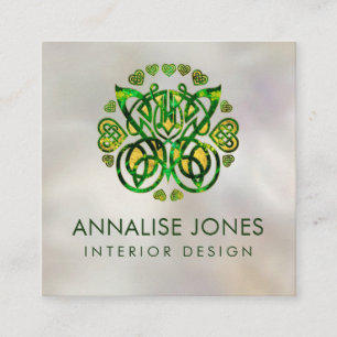 Celtic Butterfly Ornament - Green and gold Square Business Card
