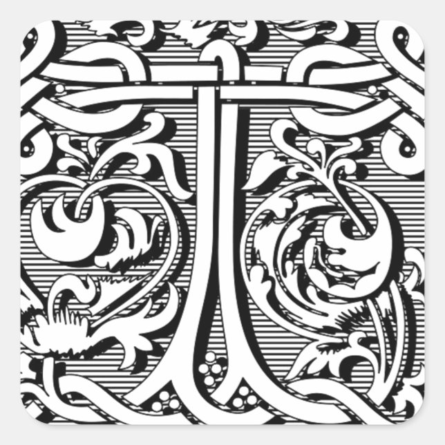 celtic calligraphy renaissance monogram T Square Sticker (Front)