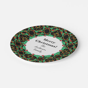 Celtic Christmas Holly Wreath Pattern Personalized Paper Plate