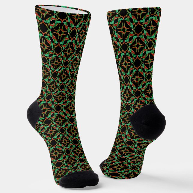Celtic Christmas Holly Wreath Pattern Socks (Angled)