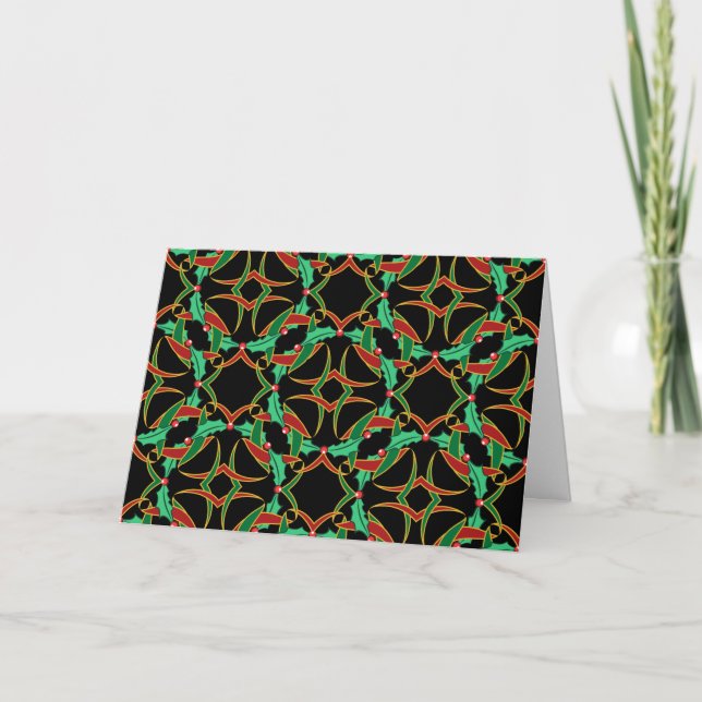 Celtic Christmas Holly Wreath Personalized Holiday Card (Front)