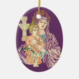 Celtic Christmas Madonna Ceramic Ornament