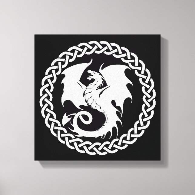 Celtic Circle Dragon Black White Canvas Print (Front)
