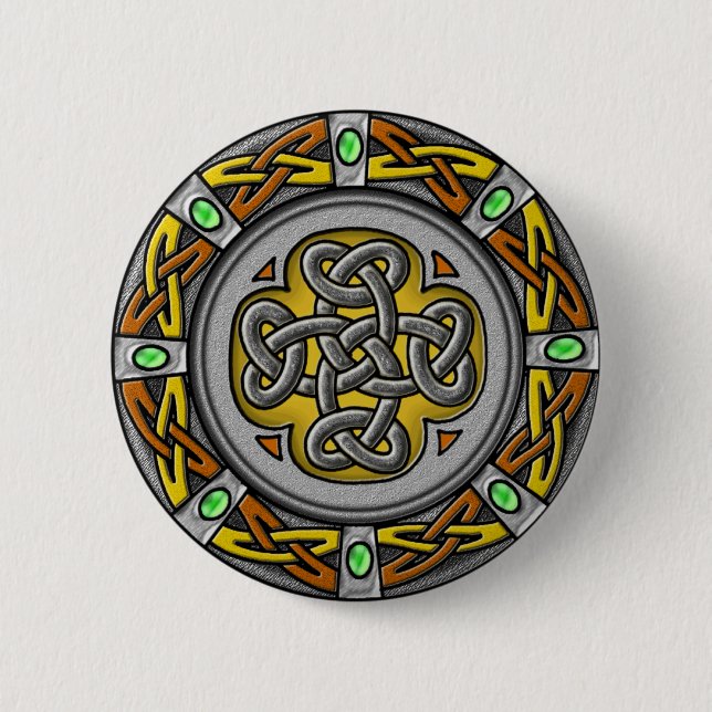 Celtic circle - steel and leather 2 inch round button (Front)